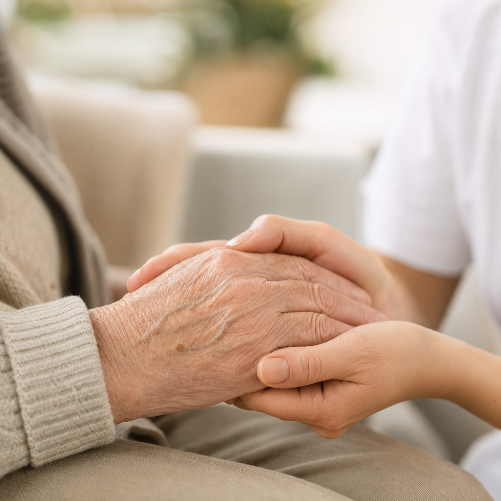 Caregiver holding an older adult's hand
